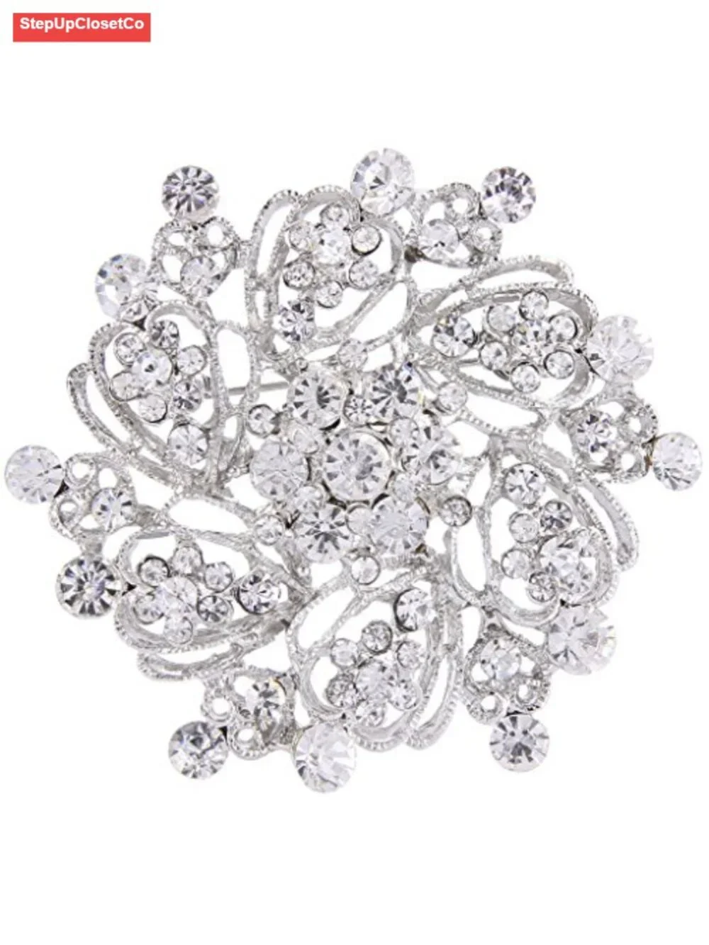 Crystal Flower Wreath Brooch Pin for Women Elegant Wedding Jewelry